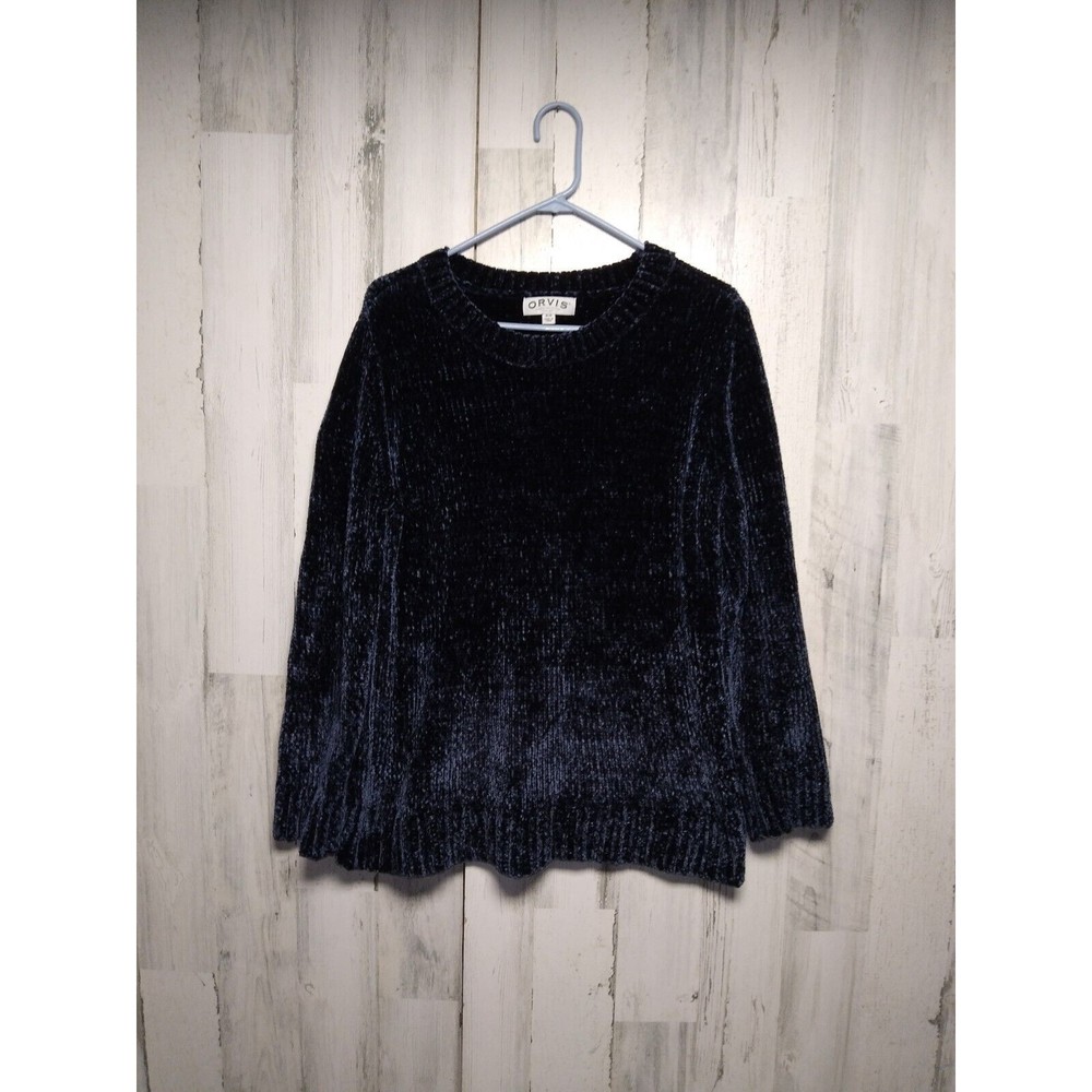 Orvis Sweater Women’s Medium M Dark Blue Chenille Long Sleeve Crewneck Pullover